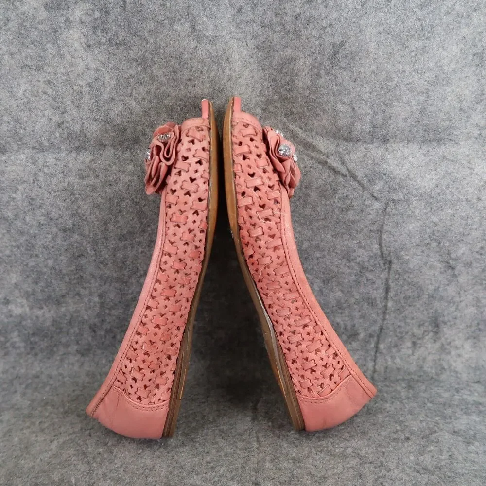 Report Shoes Womens 7 Flats Slip On Woven Peep Toe Ruffle Embellished Fashion